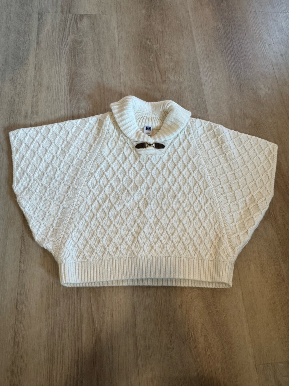 Janie and Jack Cream Cable-Knit Toggle Poncho Sweater - Picture 2 of 3